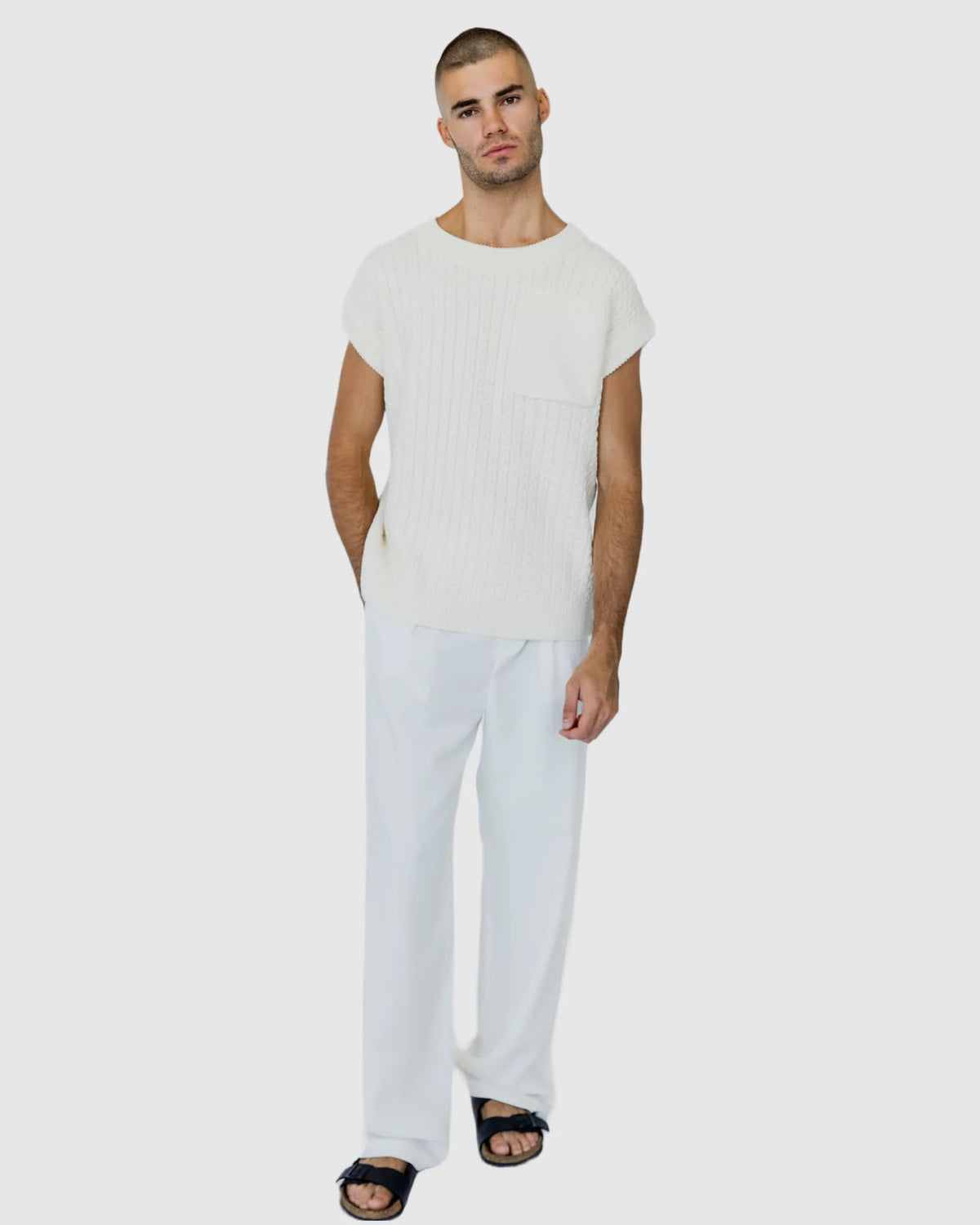 Justin Cassin Mateo Pocket Knitted Vest in White Color 2