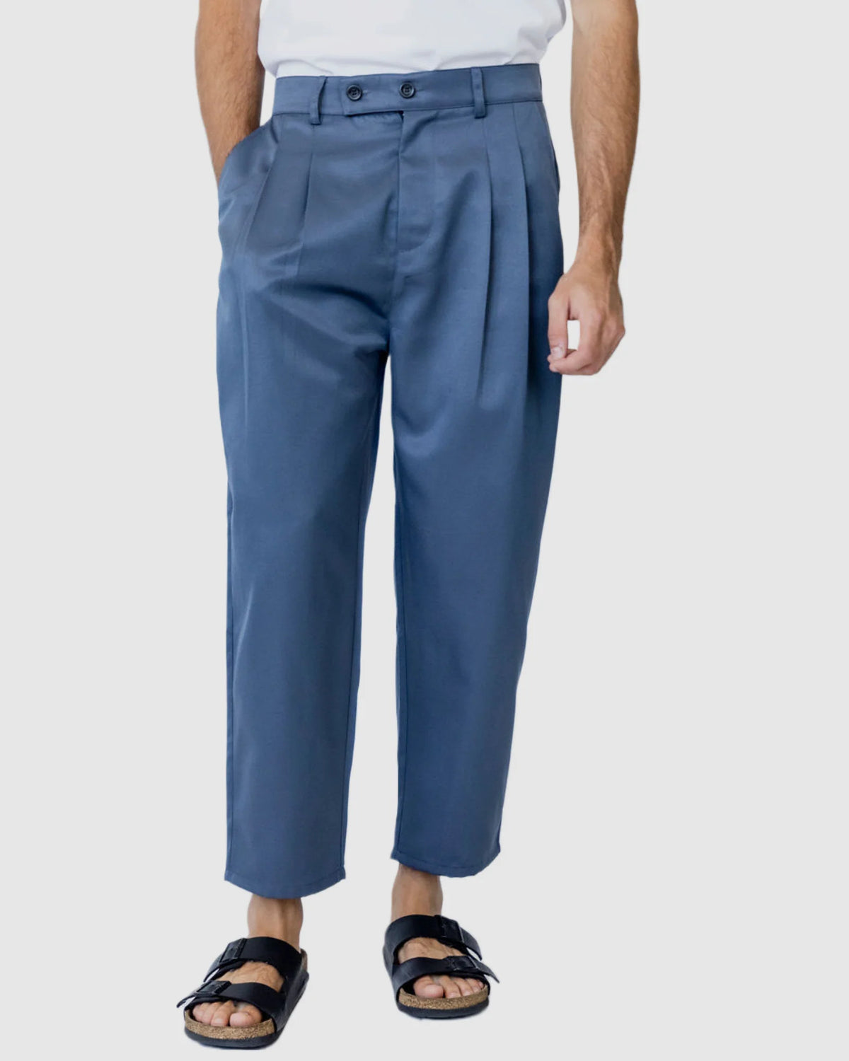 Justin Cassin Mooney Button Cropped Pants in Blue Color