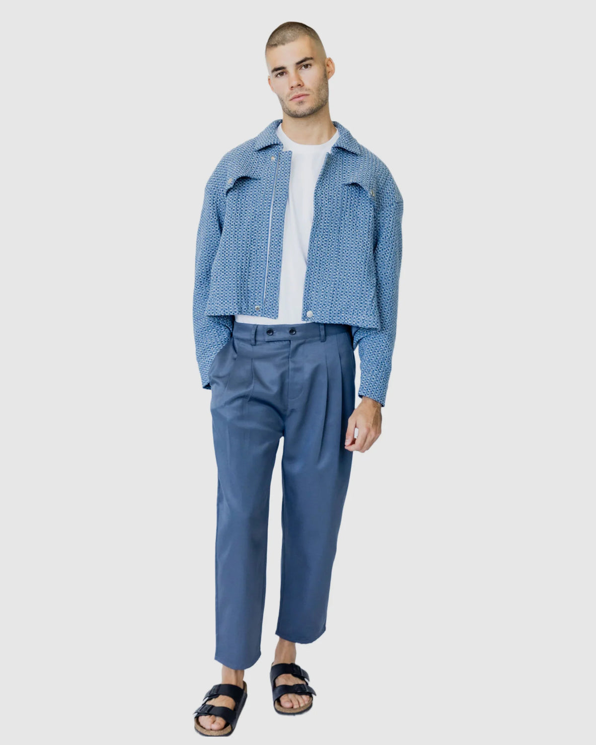 Justin Cassin Mooney Button Cropped Pants in Blue Color 2