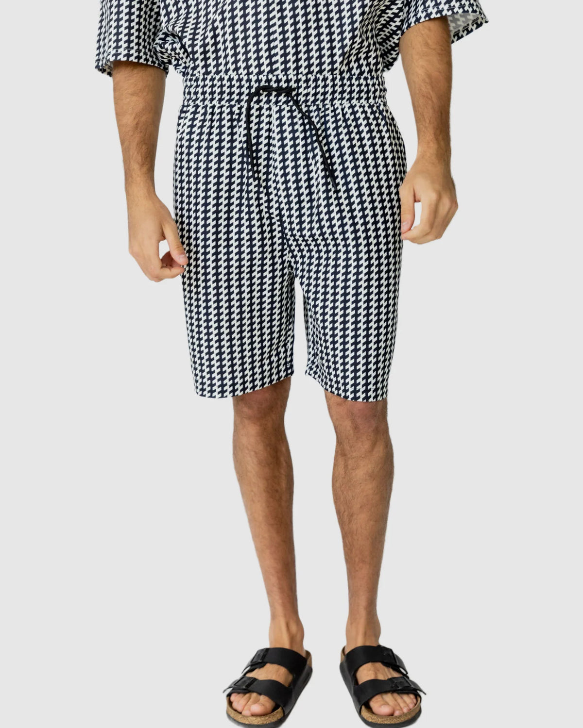 Justin Cassin Mulholland Print Tie Shorts in Black/White Color