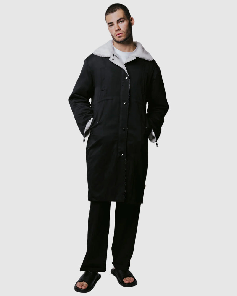 Justin Cassin Otto Trimmed Coat in Black Color