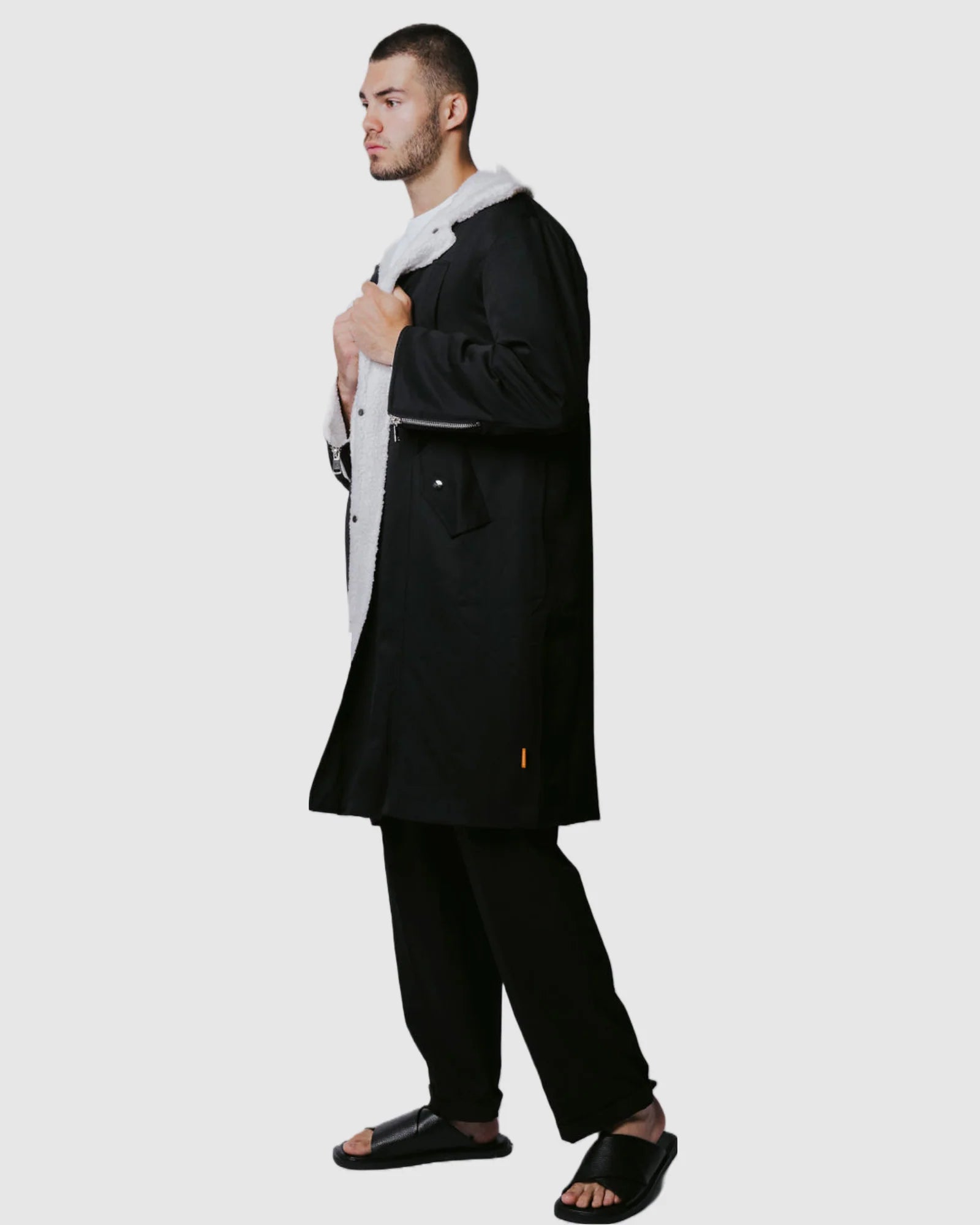 Justin Cassin Otto Trimmed Coat in Black Color 4