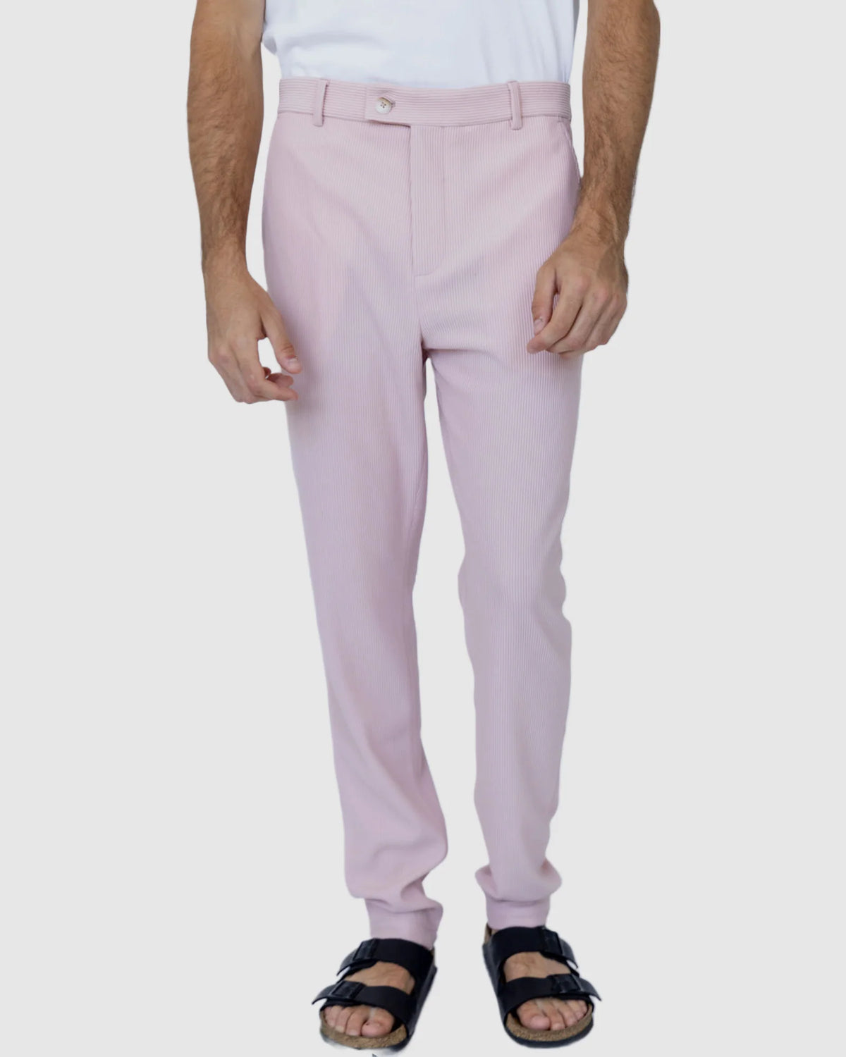Justin Cassin Pacey Ribbed Trousers in Pink Color