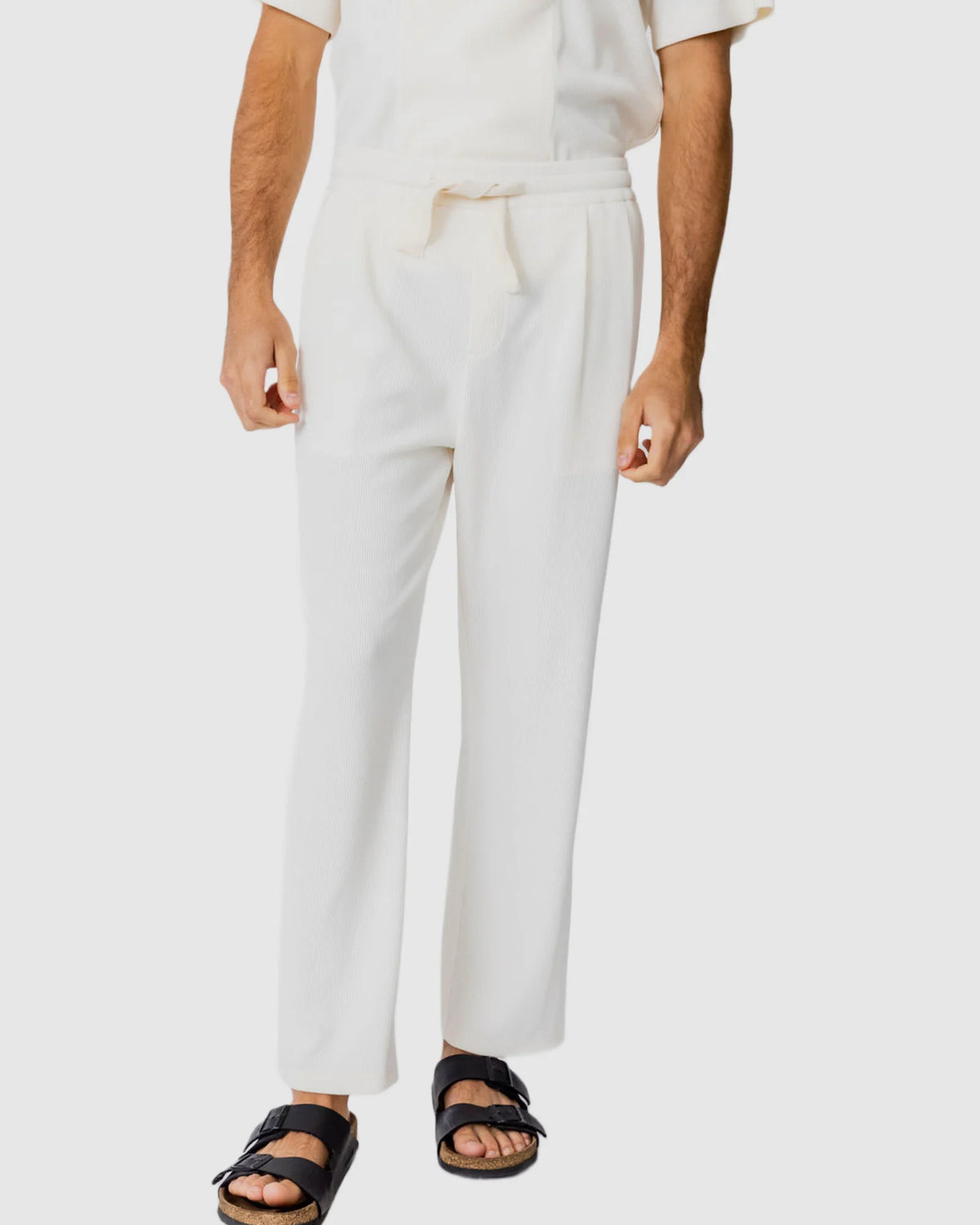 Justin Cassin Palma Loose Ribbed Pant in Cream Color