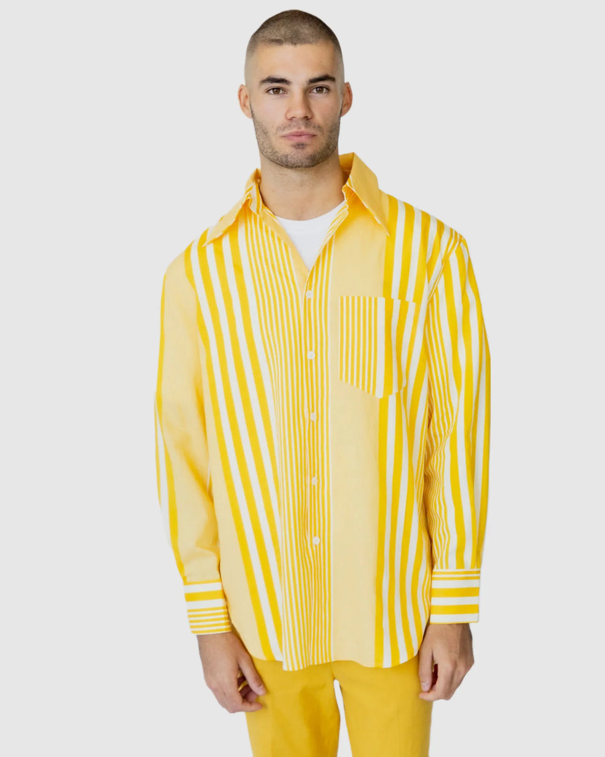Justin Cassin Pedro Striped Casual Shirt in Yellow Color
