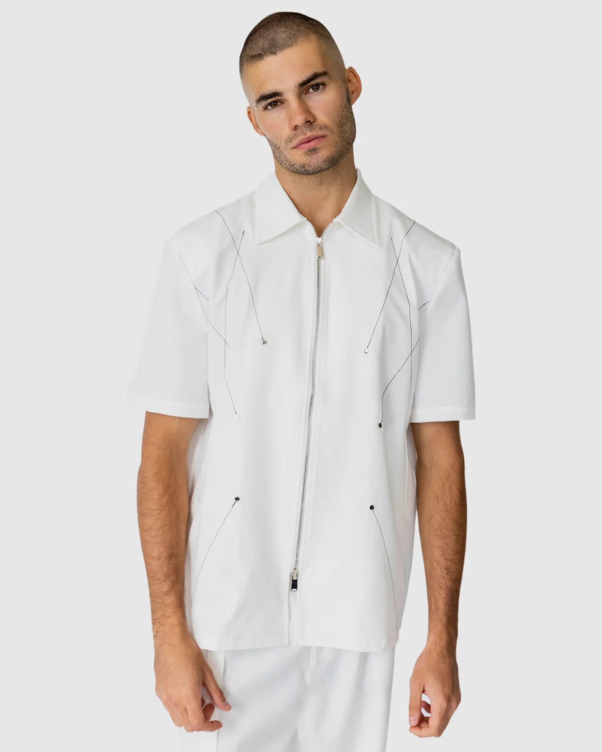 Justin Cassin  Quentin Short Sleeve Zip Shirt in White Color
