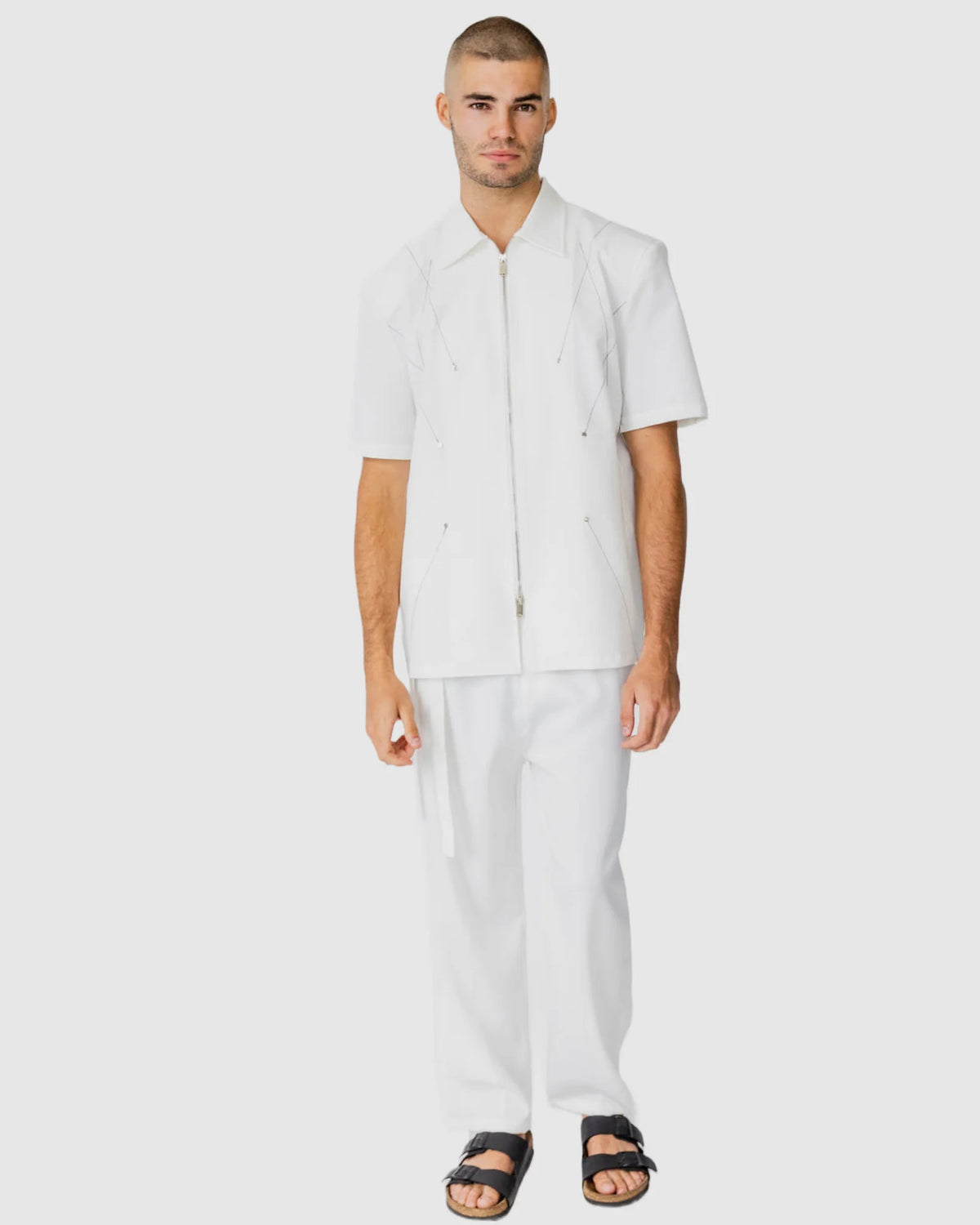 Justin Cassin  Quentin Short Sleeve Zip Shirt in White Color 2