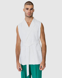 Justin Cassin Saint Longline Vest in White Color