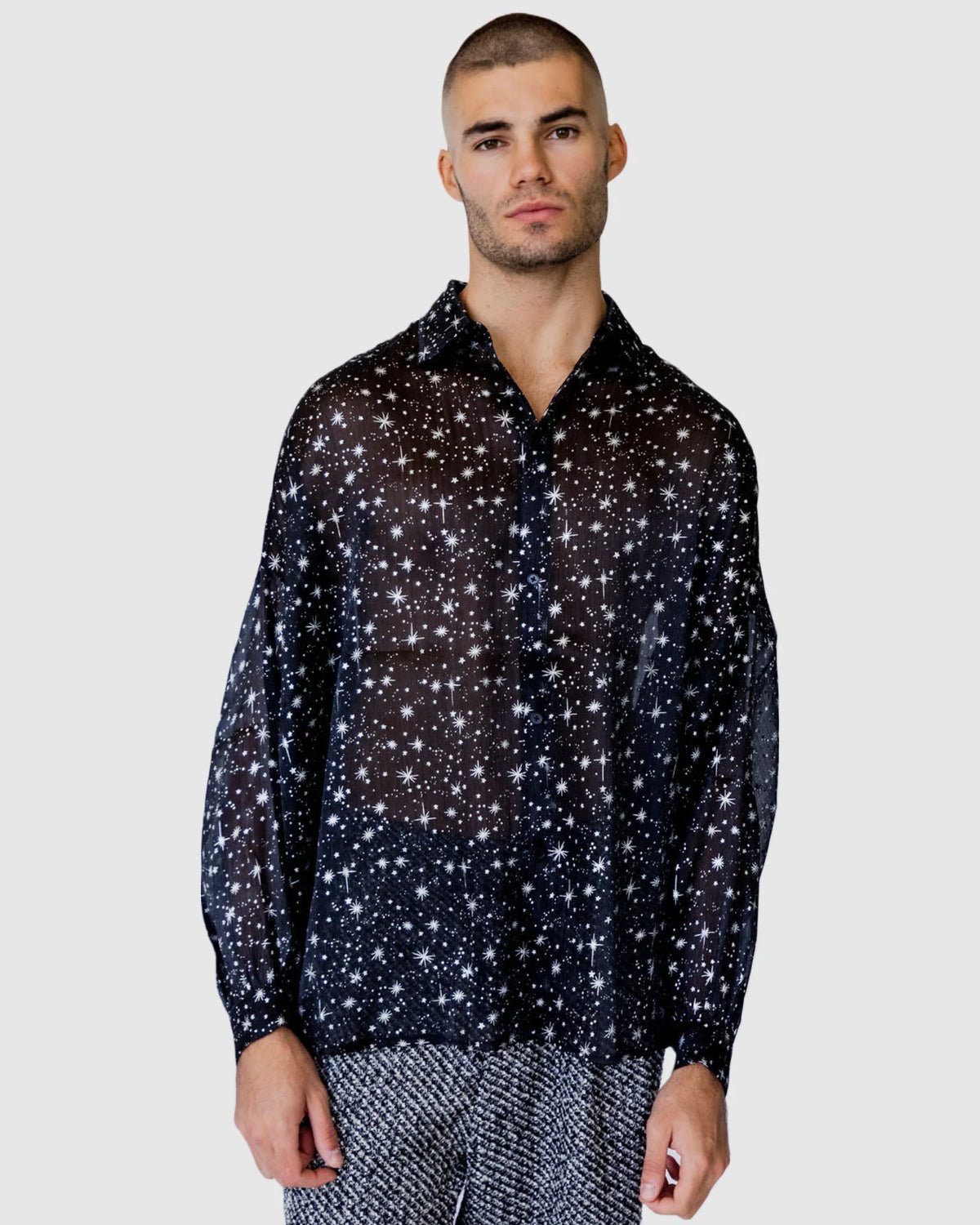 Justin Cassin Starboy Star Sheer Shirt in Black Color