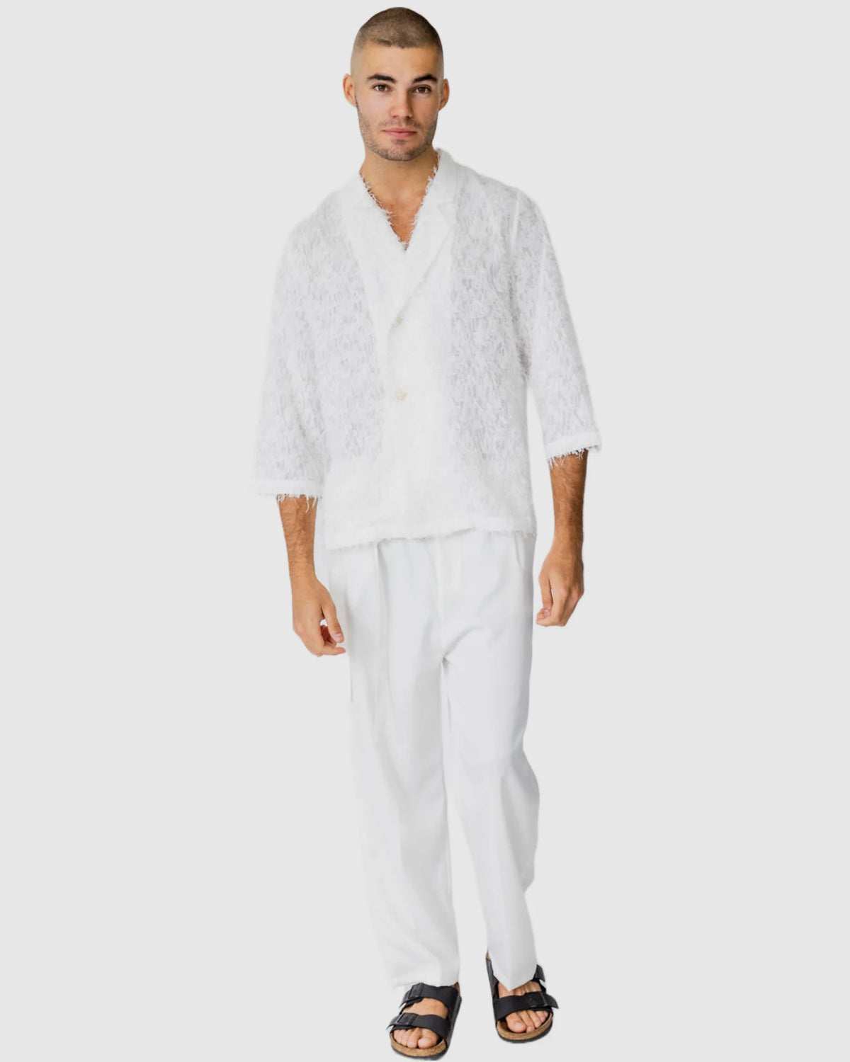 Justin Cassin Vanity Sheer Stripe Shirt in White Color 2