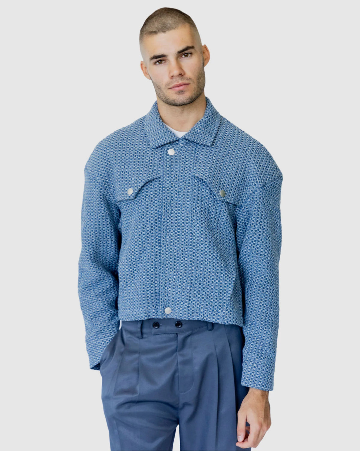 Justin Cassin Yannick Cropped Jacket in Blue Color