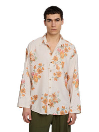 Justin Cassin Aura Floral Open Sleeve Shirt in Beige Color