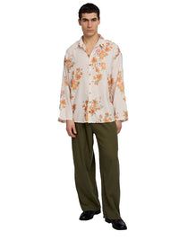 Justin Cassin Aura Floral Open Sleeve Shirt in Beige Color 2
