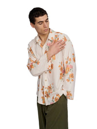 Justin Cassin Aura Floral Open Sleeve Shirt in Beige Color 3