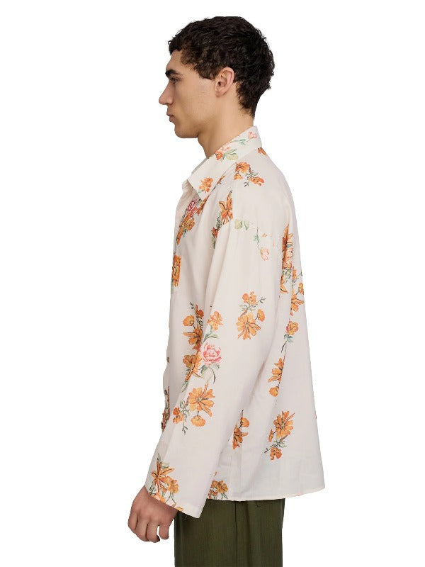 Justin Cassin Aura Floral Open Sleeve Shirt in Beige Color 5