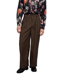 Justin Cassin Bryden Pleated Loose Pants in Brown Color