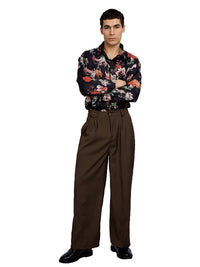 Justin Cassin Bryden Pleated Loose Pants in Brown Color 2