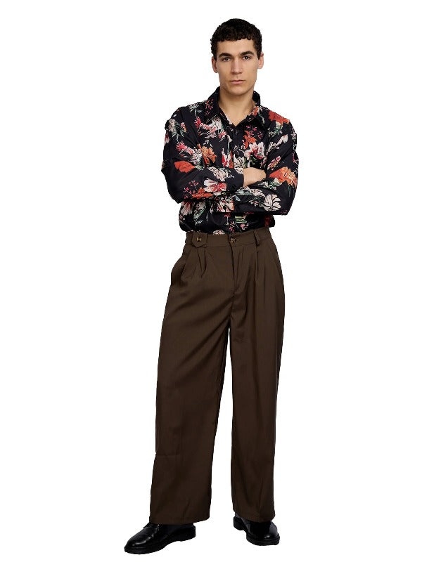 Justin Cassin Bryden Pleated Loose Pants in Brown Color 2