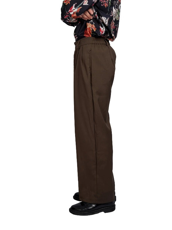 Justin Cassin Bryden Pleated Loose Pants in Brown Color 3
