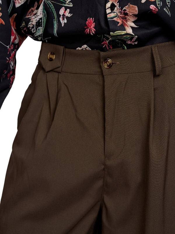 Justin Cassin Bryden Pleated Loose Pants in Brown Color 5