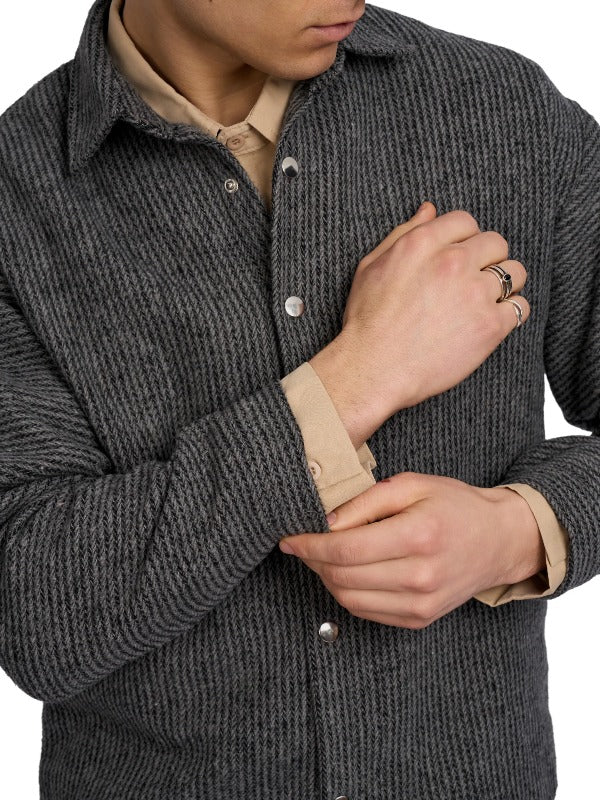 Justin Cassin Frontline Stripped Thick Shirt in Dark Grey Color 5