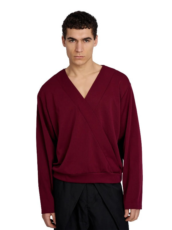 Justin Cassin Harvey Crossover V-Neck Top in Red Color