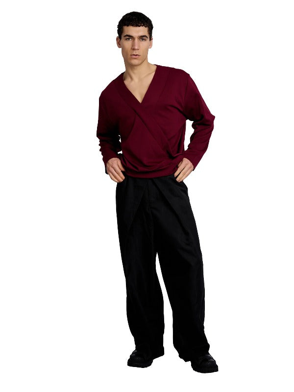 Justin Cassin Harvey Crossover V-Neck Top in Red Color 2