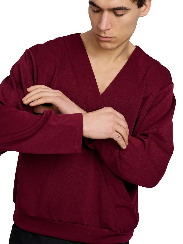 Justin Cassin Harvey Crossover V-Neck Top in Red Color 5