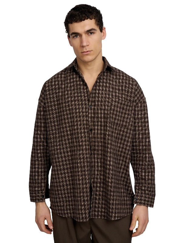 Justin Cassin Hepburn Plaid Loose Shirt in Brown Color