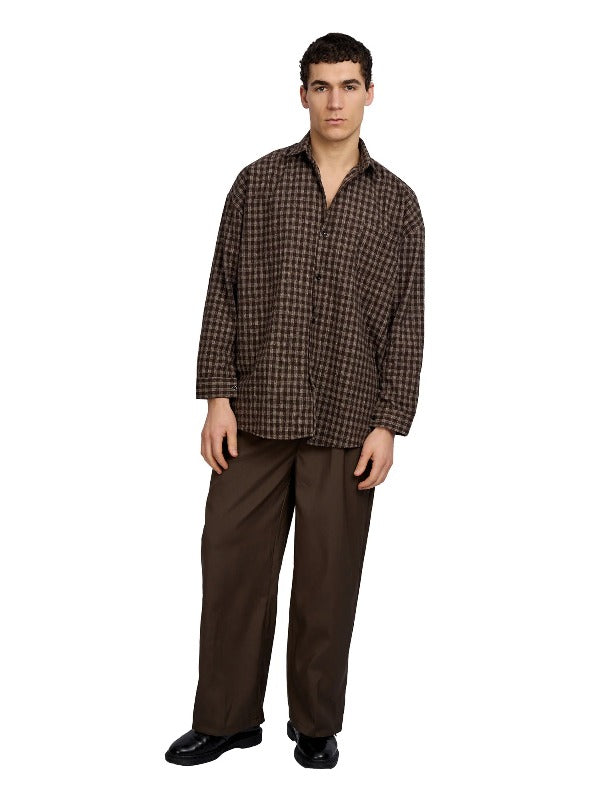 Justin Cassin Hepburn Plaid Loose Shirt in Brown Color 2