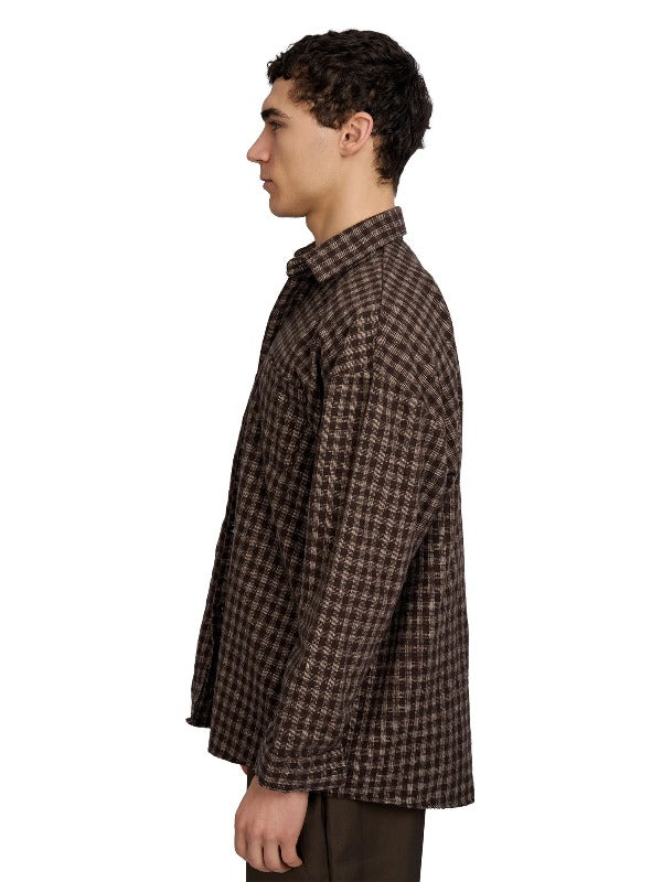 Justin Cassin Hepburn Plaid Loose Shirt in Brown Color 3