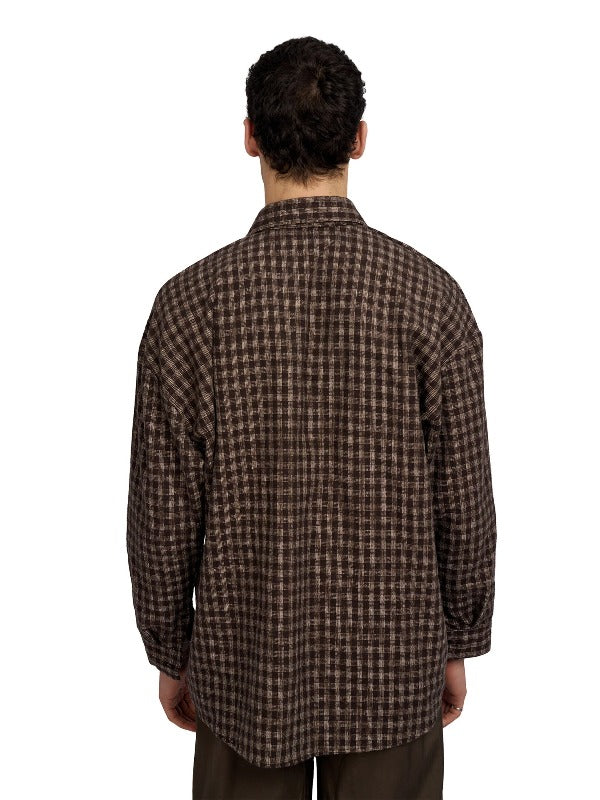 Justin Cassin Hepburn Plaid Loose Shirt in Brown Color 4