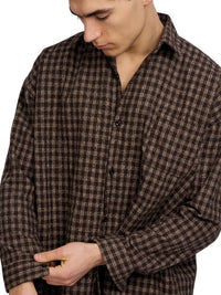 Justin Cassin Hepburn Plaid Loose Shirt in Brown Color 5