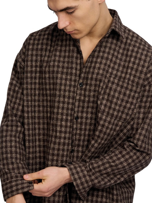 Justin Cassin Hepburn Plaid Loose Shirt in Brown Color 5