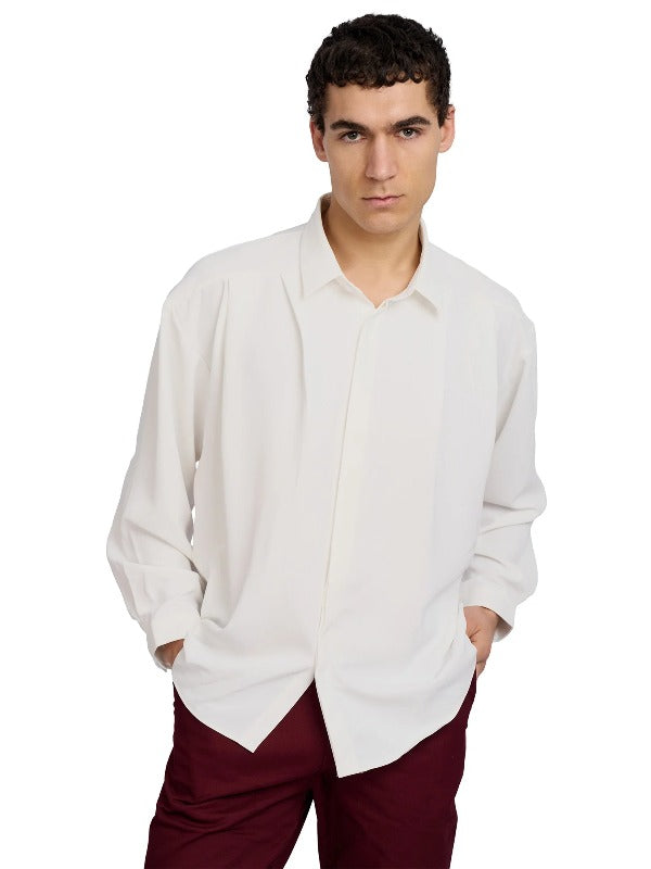 Justin Cassin Lucien Pleated Shirt in White Color
