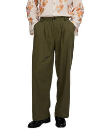 Justin Cassin Patel Linen Wide Trousers in Green Color