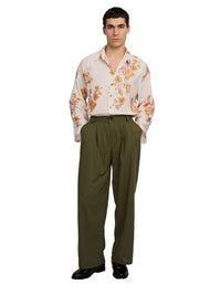 Justin Cassin Patel Linen Wide Trousers in Green Color 2