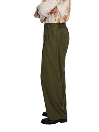 Justin Cassin Patel Linen Wide Trousers in Green Color 3