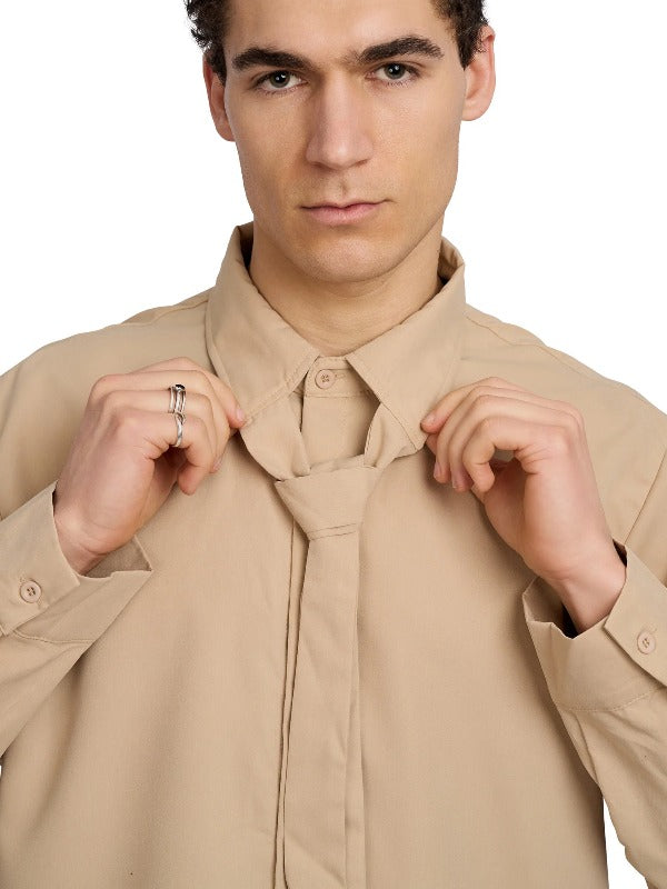 Justin Cassin Spencer Tie Up Shirt in Khaki Color 2