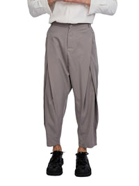 Justin Cassin Tian Cross Pleated Pants in Grey Color