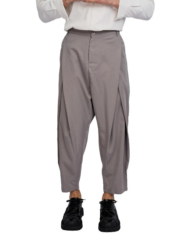 Justin Cassin Tian Cross Pleated Pants in Grey Color