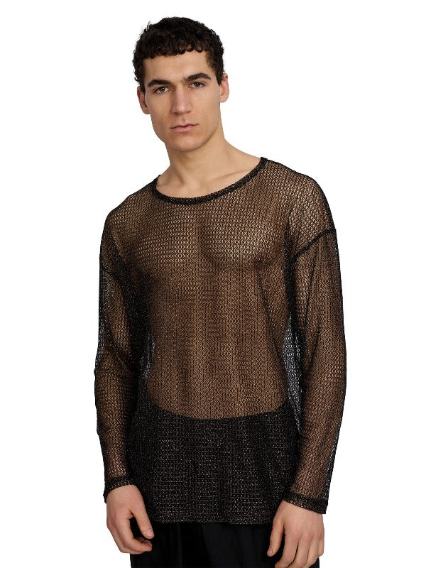 Justin Cassin Troye Mesh Tee Top in Black Color
