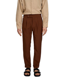 Justin Cassin Vittori High Waist Cropped Pants in Brown Color
