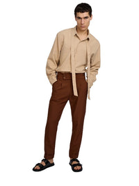 Justin Cassin Vittori High Waist Cropped Pants in Brown Color 2