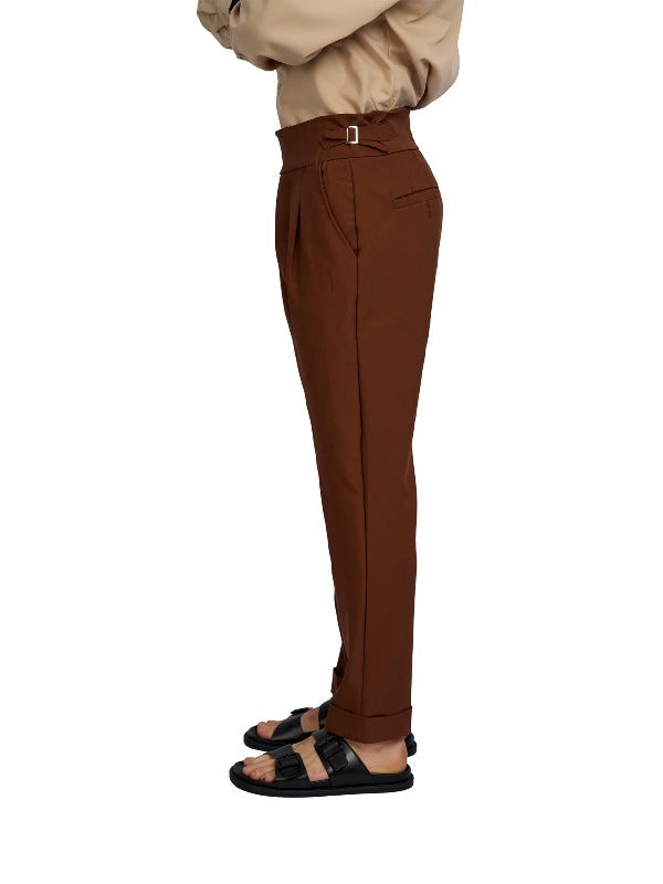 Justin Cassin Vittori High Waist Cropped Pants in Brown Color 3
