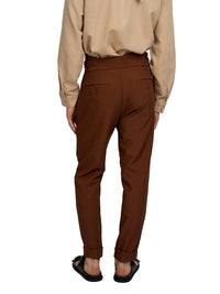 Justin Cassin Vittori High Waist Cropped Pants in Brown Color 4