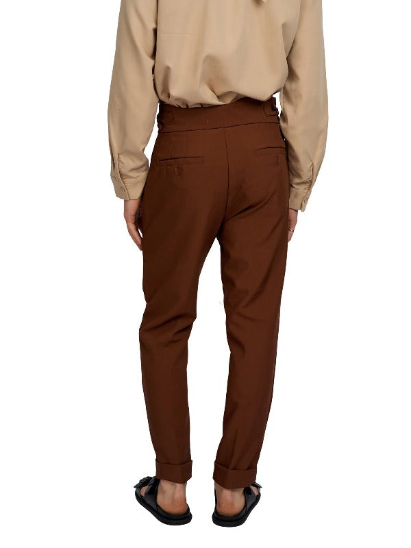 Justin Cassin Vittori High Waist Cropped Pants in Brown Color 4
