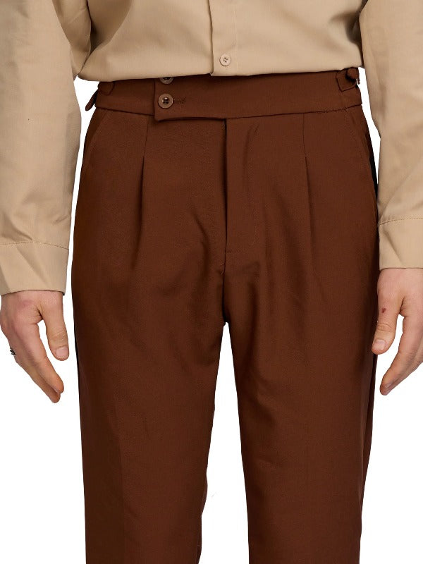 Justin Cassin Vittori High Waist Cropped Pants in Brown Color 5