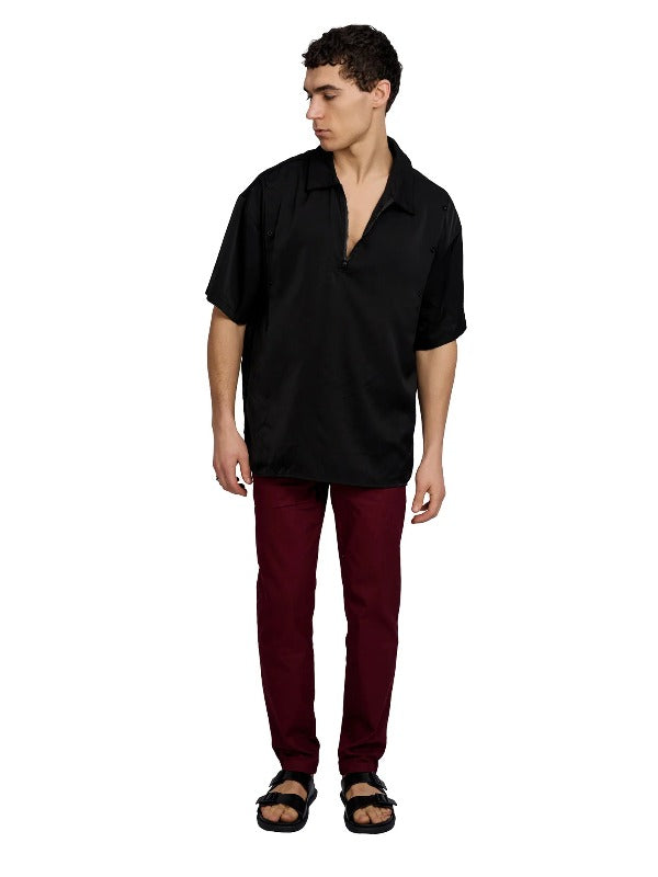 Justin Cassin Zander Short Sleeve Zip Shirt in Black Color 2
