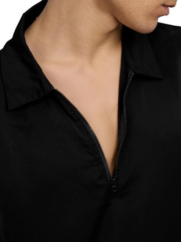 Justin Cassin Zander Short Sleeve Zip Shirt in Black Color 5